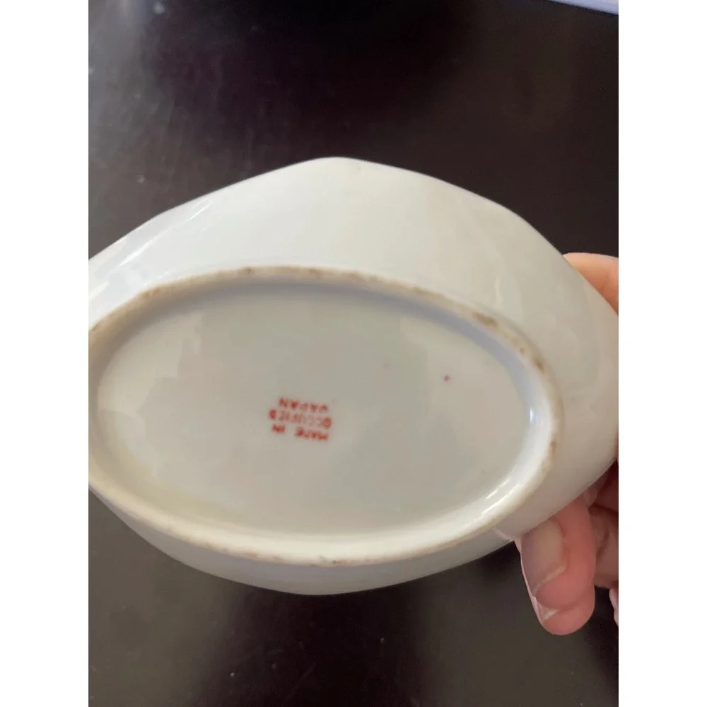 Vintage Occupied Japan‎ Hand Painted Floral Dish Blue Trim Cottagecore Trinket